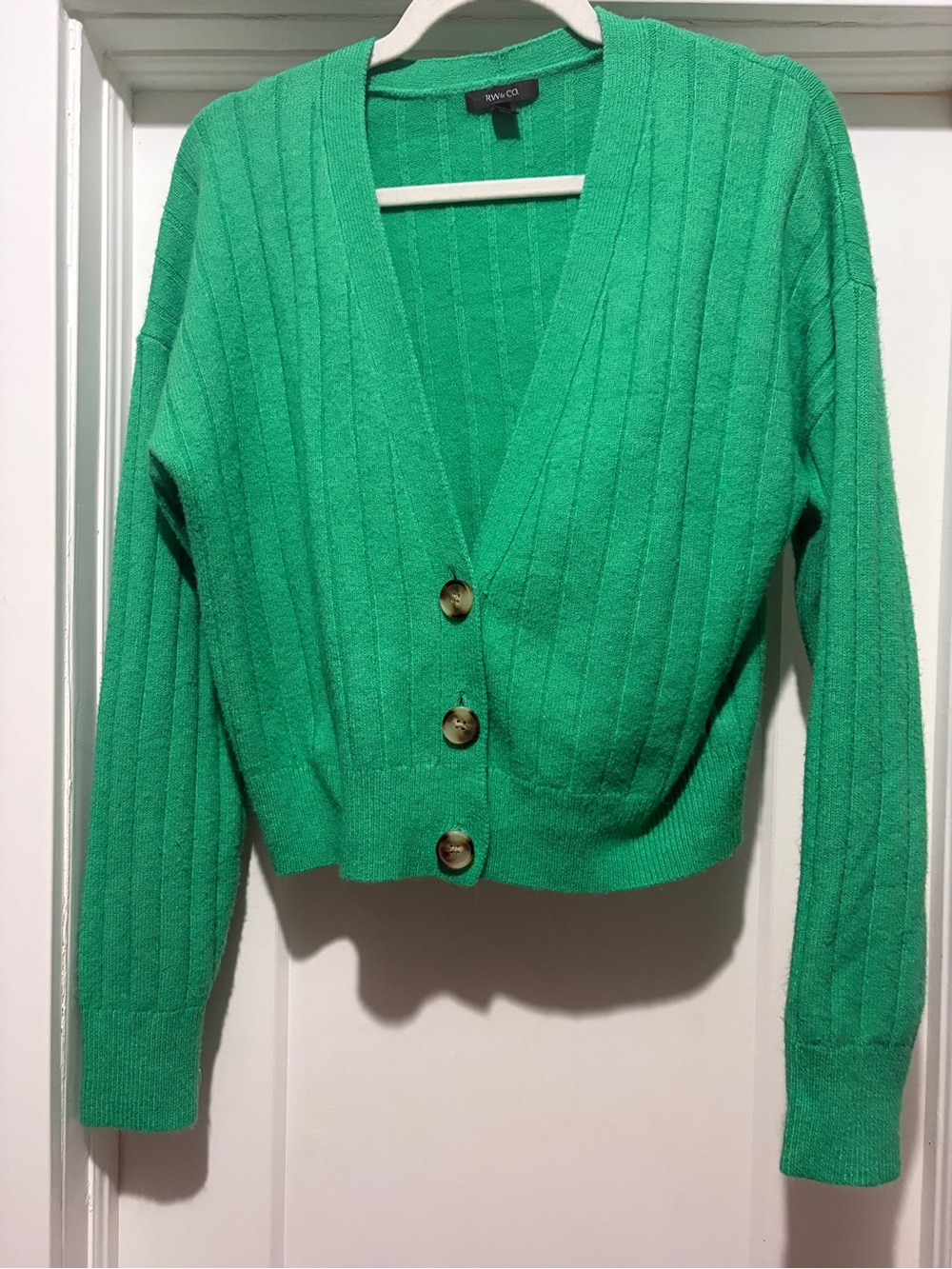 RW&CO. Bright Green Ribbed Button-Front Cardigan